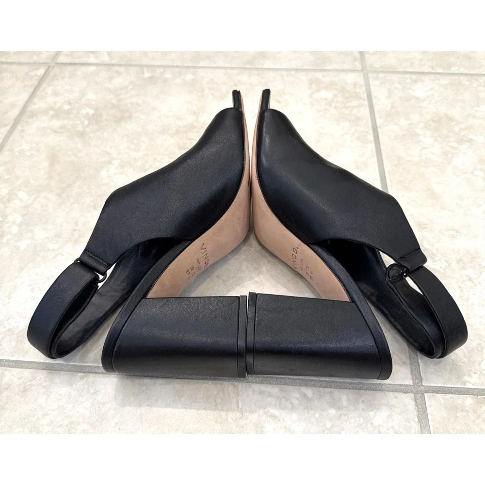 Vince Niara Block Heel Slingback Sandal Black size 10M/ 41 Comfort Career Preppy